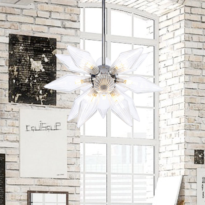 Diamond Clear/Amber Glass Chandelier - Industrial Kitchen Pendant Lighting Fixture (9/12/15 Heads) in Chrome/Gold