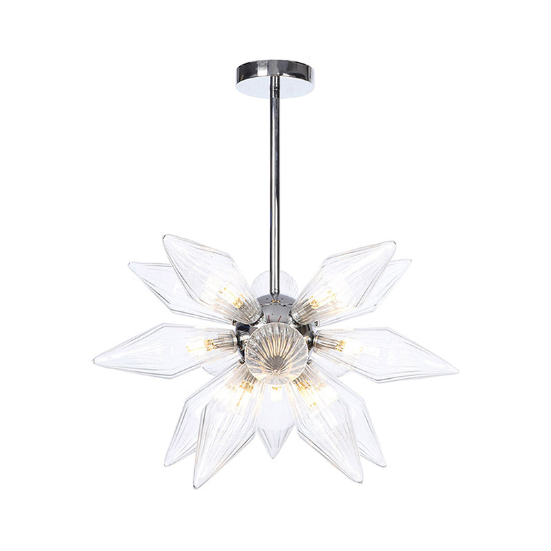 Diamond Clear/Amber Glass Chandelier - Industrial Kitchen Pendant Lighting Fixture (9/12/15 Heads) in Chrome/Gold