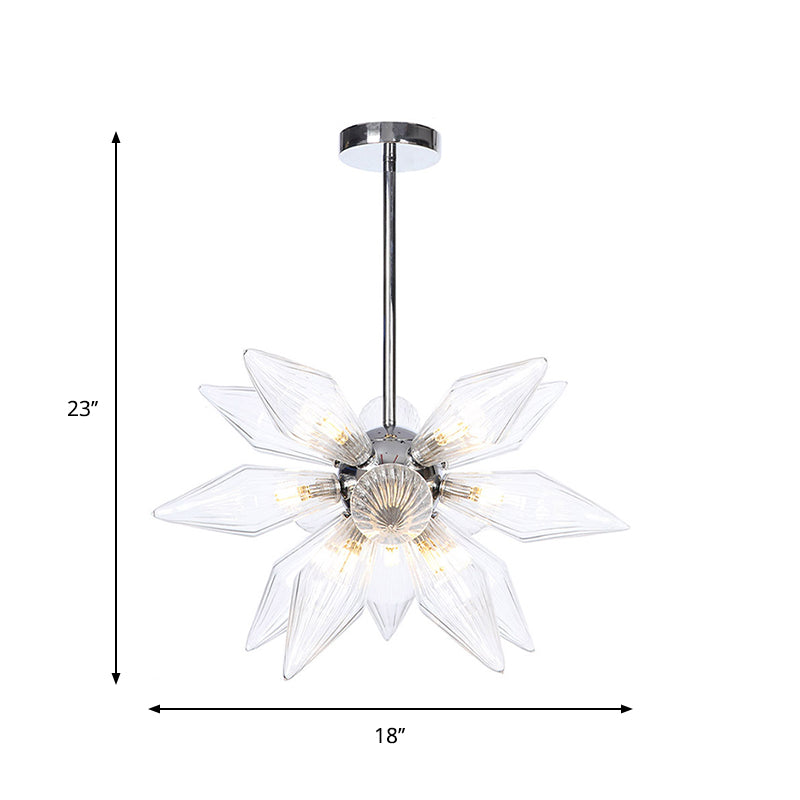 Diamond Clear/Amber Glass Chandelier - Industrial Kitchen Pendant Lighting Fixture (9/12/15 Heads) in Chrome/Gold