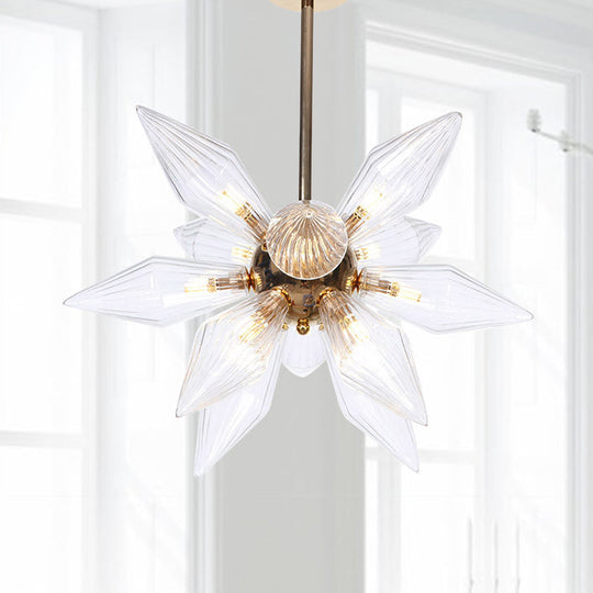 Diamond Clear/Amber Glass Chandelier - Industrial Kitchen Pendant Lighting Fixture (9/12/15 Heads) in Chrome/Gold