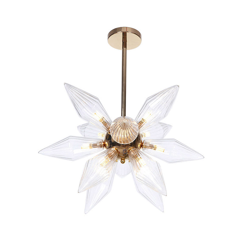 Diamond Clear/Amber Glass Chandelier - Industrial Kitchen Pendant Lighting Fixture (9/12/15 Heads) in Chrome/Gold