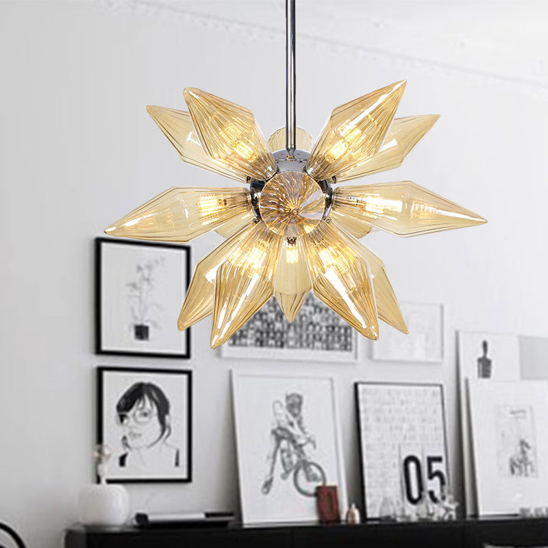 Diamond Clear/Amber Glass Chandelier - Industrial Kitchen Pendant Lighting Fixture (9/12/15 Heads) in Chrome/Gold