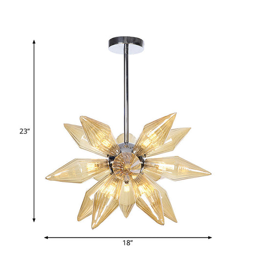 Diamond Clear/Amber Glass Chandelier - Industrial Kitchen Pendant Lighting Fixture (9/12/15 Heads) in Chrome/Gold