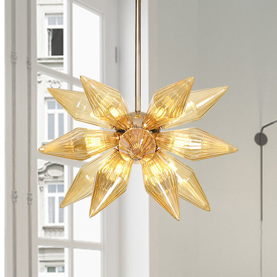 Diamond Clear/Amber Glass Chandelier - Industrial Kitchen Pendant Lighting Fixture (9/12/15 Heads) in Chrome/Gold