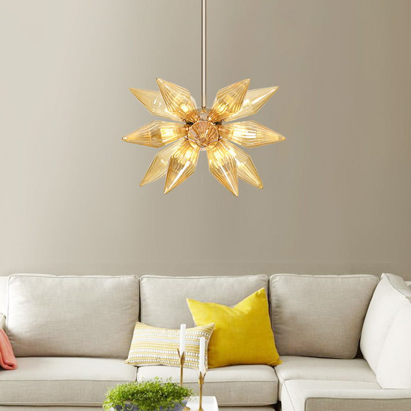 Industrial Diamond Clear/Amber Glass Chandelier With 9/12/15 Heads - Kitchen Pendant Lighting