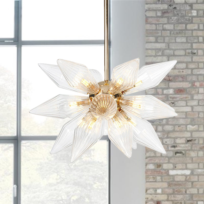 Diamond Clear/Amber Glass Chandelier - Industrial Kitchen Pendant Lighting Fixture (9/12/15 Heads) in Chrome/Gold