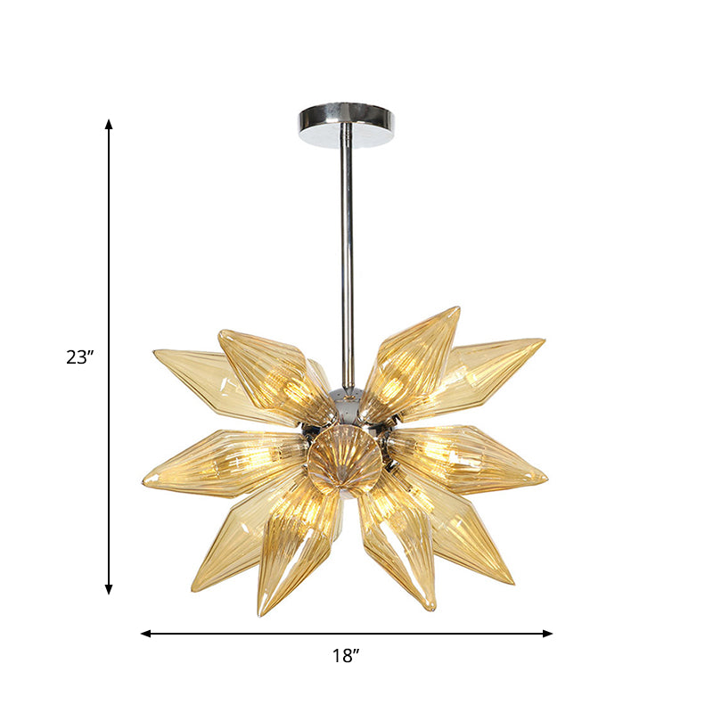 Diamond Clear/Amber Glass Chandelier - Industrial Kitchen Pendant Lighting Fixture (9/12/15 Heads) in Chrome/Gold