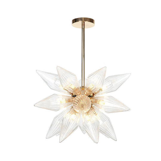 Diamond Clear/Amber Glass Chandelier - Industrial Kitchen Pendant Lighting Fixture (9/12/15 Heads) in Chrome/Gold