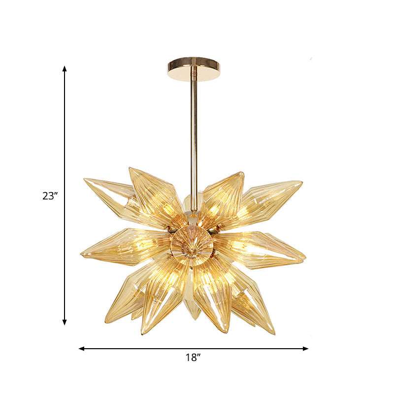 Diamond Clear/Amber Glass Chandelier - Industrial Kitchen Pendant Lighting Fixture (9/12/15 Heads) in Chrome/Gold