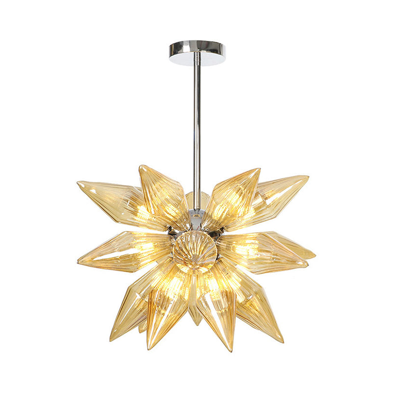 Diamond Clear/Amber Glass Chandelier - Industrial Kitchen Pendant Lighting Fixture (9/12/15 Heads) in Chrome/Gold