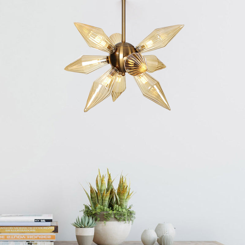 Sputnik Clear/Amber Glass Chandelier - 9/12/15 Bulbs - Brass/Copper Finish - Living Room Lighting Fixture