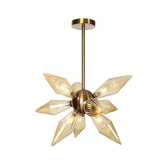 Sputnik Clear/Amber Glass Chandelier - 9/12/15 Bulbs - Brass/Copper Finish - Living Room Lighting Fixture