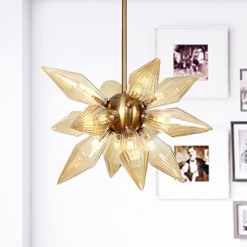 Sputnik Clear/Amber Glass Chandelier - 9/12/15 Bulbs - Brass/Copper Finish - Living Room Lighting Fixture