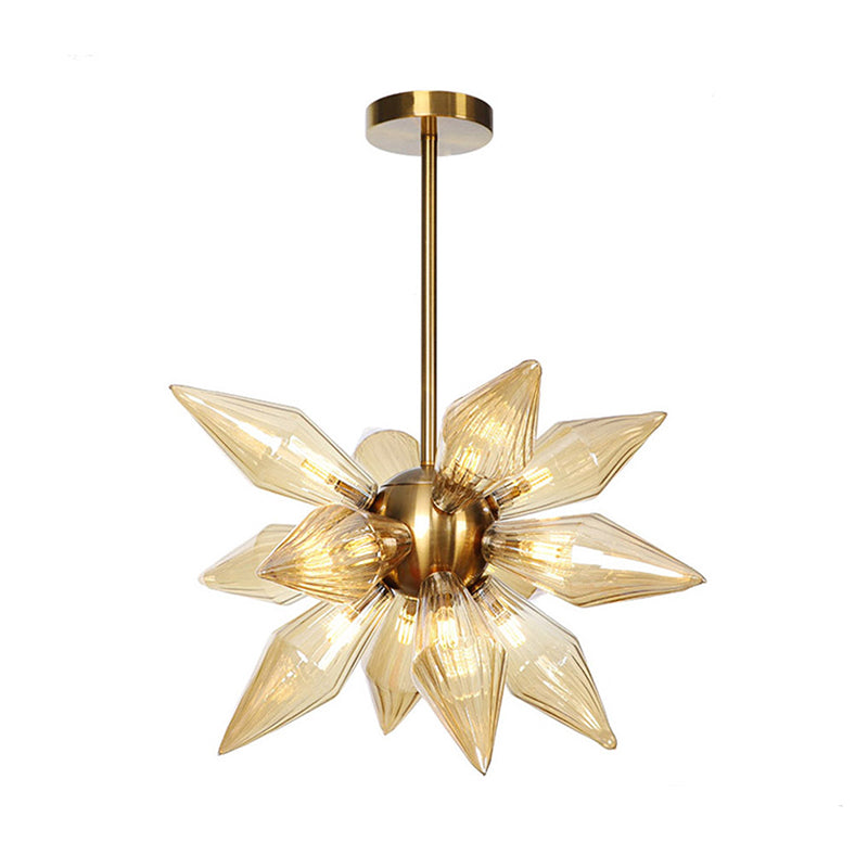 Sputnik Clear/Amber Glass Chandelier - 9/12/15 Bulbs - Brass/Copper Finish - Living Room Lighting Fixture