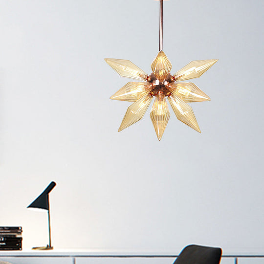 Sputnik Clear/Amber Glass Chandelier - 9/12/15 Bulbs - Brass/Copper Finish - Living Room Lighting Fixture