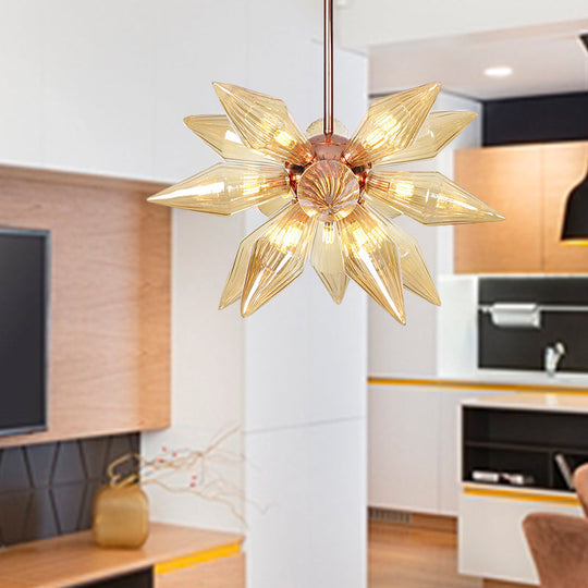 Sputnik Clear/Amber Glass Chandelier - 9/12/15 Bulbs - Brass/Copper Finish - Living Room Lighting Fixture