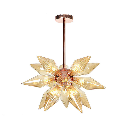 Sputnik Clear/Amber Glass Chandelier - 9/12/15 Bulbs - Brass/Copper Finish - Living Room Lighting Fixture