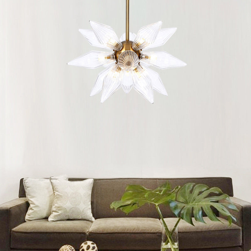 Sputnik Clear/Amber Glass Chandelier - Brass/Copper Finish 9/12/15 Bulbs Living Room Lighting