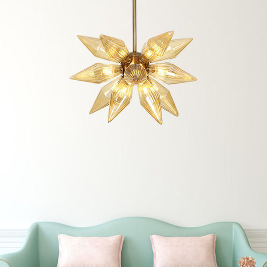 Sputnik Clear/Amber Glass Chandelier - 9/12/15 Bulbs - Brass/Copper Finish - Living Room Lighting Fixture