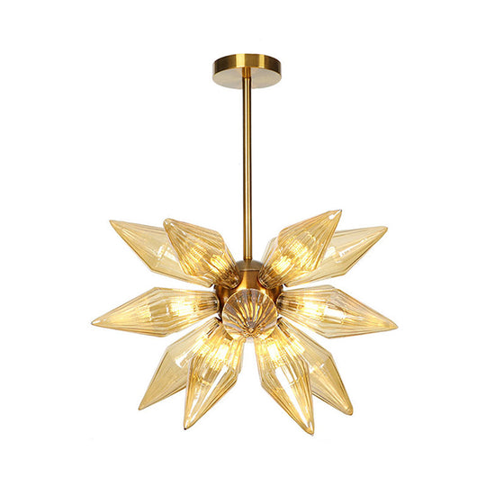 Sputnik Clear/Amber Glass Chandelier - 9/12/15 Bulbs - Brass/Copper Finish - Living Room Lighting Fixture