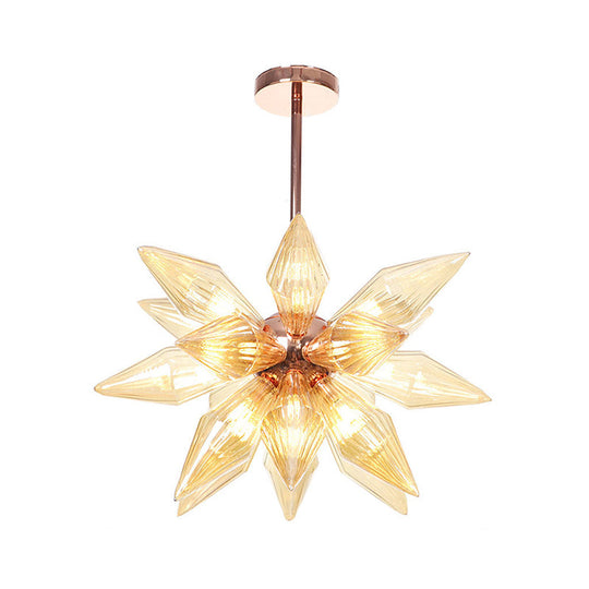 Sputnik Clear/Amber Glass Chandelier - 9/12/15 Bulbs - Brass/Copper Finish - Living Room Lighting Fixture