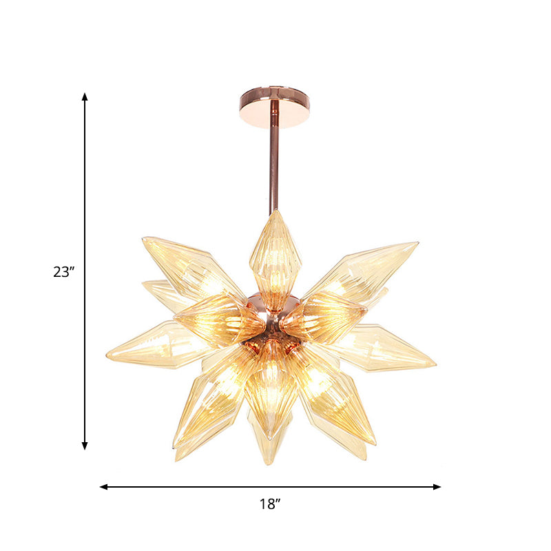 Sputnik Clear/Amber Glass Chandelier - 9/12/15 Bulbs - Brass/Copper Finish - Living Room Lighting Fixture