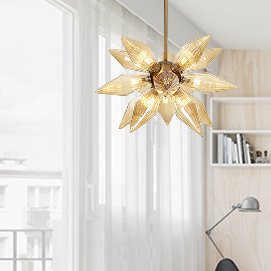 Sputnik Clear/Amber Glass Chandelier - 9/12/15 Bulbs - Brass/Copper Finish - Living Room Lighting Fixture