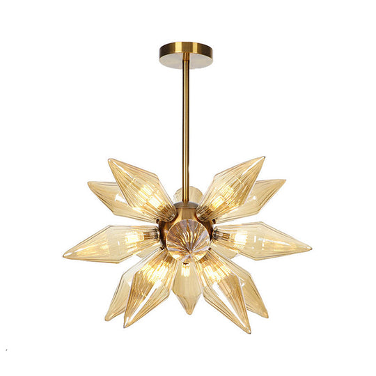 Sputnik Clear/Amber Glass Chandelier - 9/12/15 Bulbs - Brass/Copper Finish - Living Room Lighting Fixture