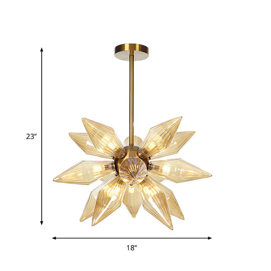 Sputnik Clear/Amber Glass Chandelier - 9/12/15 Bulbs - Brass/Copper Finish - Living Room Lighting Fixture