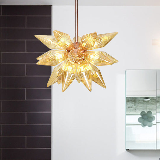 Sputnik Clear/Amber Glass Chandelier - 9/12/15 Bulbs - Brass/Copper Finish - Living Room Lighting Fixture