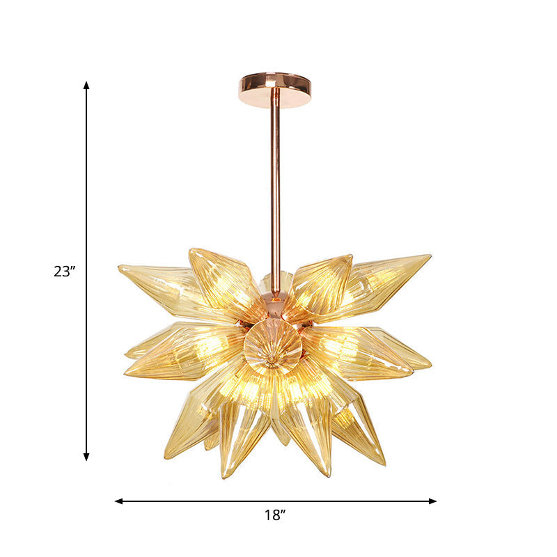 Sputnik Clear/Amber Glass Chandelier - 9/12/15 Bulbs - Brass/Copper Finish - Living Room Lighting Fixture