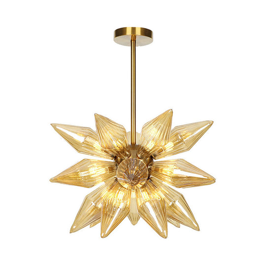 Sputnik Clear/Amber Glass Chandelier - 9/12/15 Bulbs - Brass/Copper Finish - Living Room Lighting Fixture