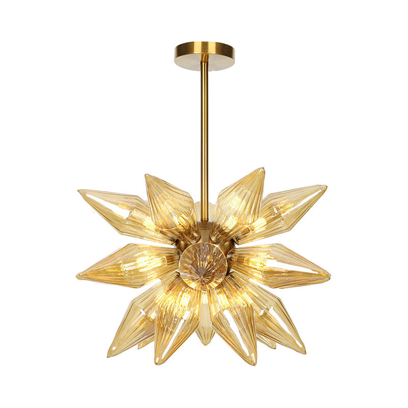 Sputnik Clear/Amber Glass Chandelier - Brass/Copper Finish 9/12/15 Bulbs Living Room Lighting