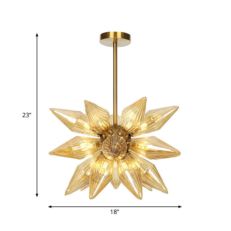 Sputnik Clear/Amber Glass Chandelier - Brass/Copper Finish 9/12/15 Bulbs Living Room Lighting