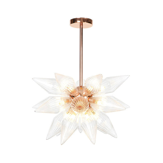 Sputnik Clear/Amber Glass Chandelier - 9/12/15 Bulbs - Brass/Copper Finish - Living Room Lighting Fixture