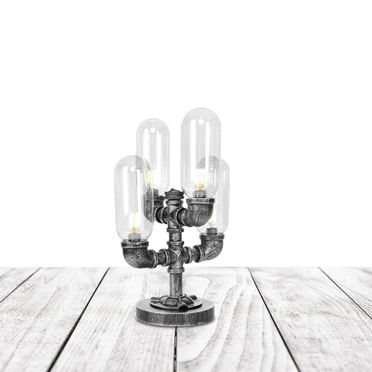 Industrial Clear/Amber Glass Night Lamp - 1/4/5-Bulb Capsule Shade Table Lighting For Bedroom