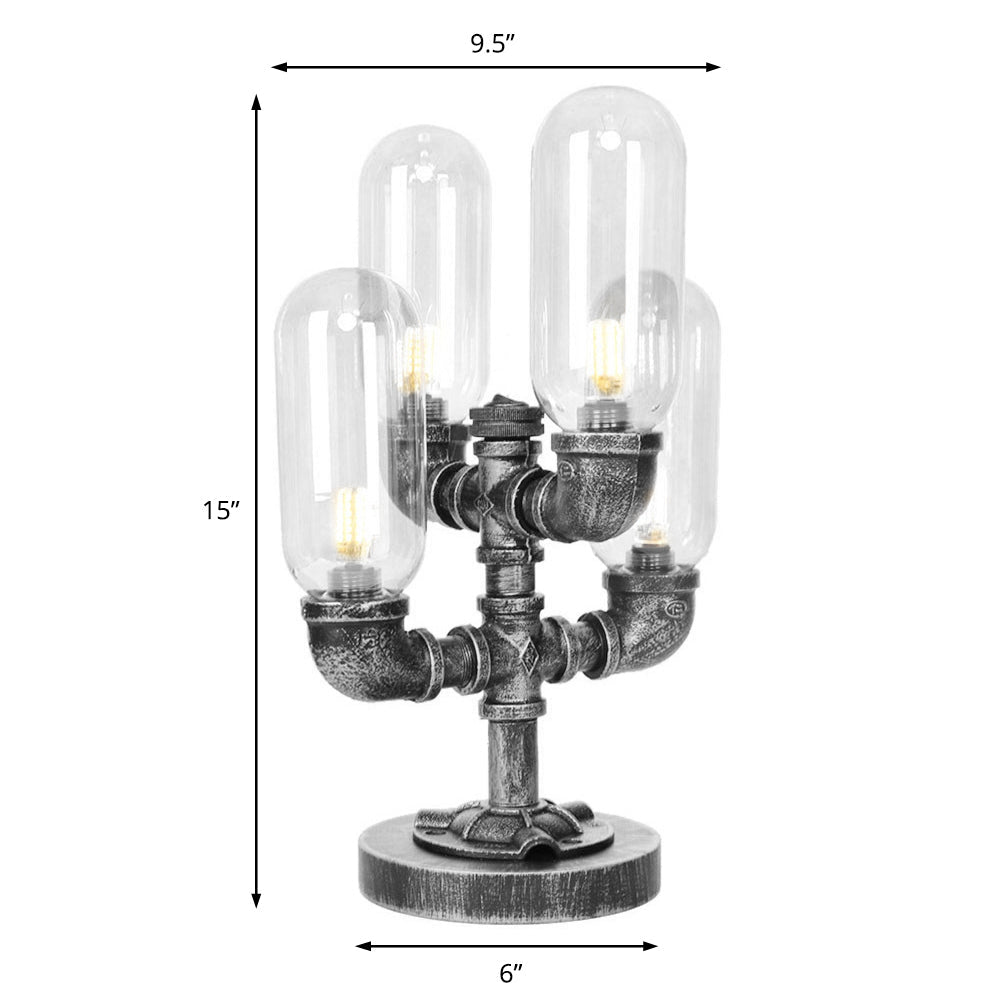 Industrial Clear/Amber Glass Night Lamp - 1/4/5-Bulb Capsule Shade Table Lighting For Bedroom