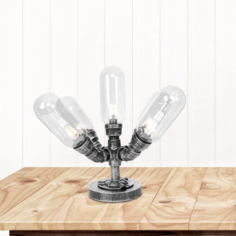 Industrial Clear/Amber Glass Night Lamp - 1/4/5-Bulb Capsule Shade Table Lighting For Bedroom