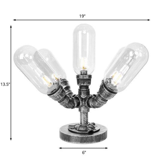 Industrial Clear/Amber Glass Night Lamp - 1/4/5-Bulb Capsule Shade Table Lighting For Bedroom