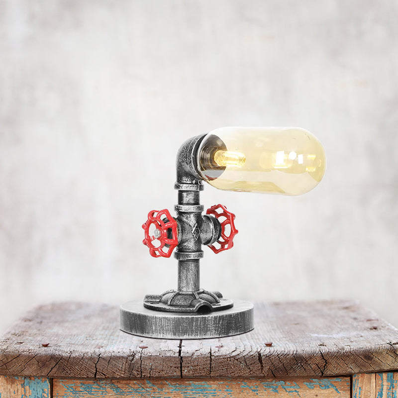 Industrial Clear/Amber Glass Night Lamp - 1/4/5-Bulb Capsule Shade Table Lighting For Bedroom