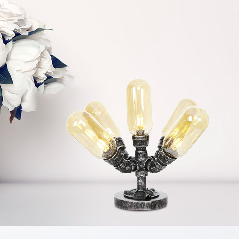 Industrial Clear/Amber Glass Night Lamp - 1/4/5-Bulb Capsule Shade Table Lighting For Bedroom