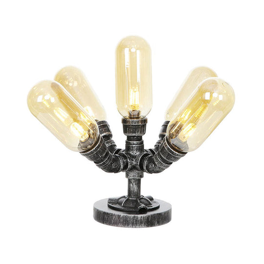 Industrial Clear/Amber Glass Night Lamp - 1/4/5-Bulb Capsule Shade Table Lighting For Bedroom