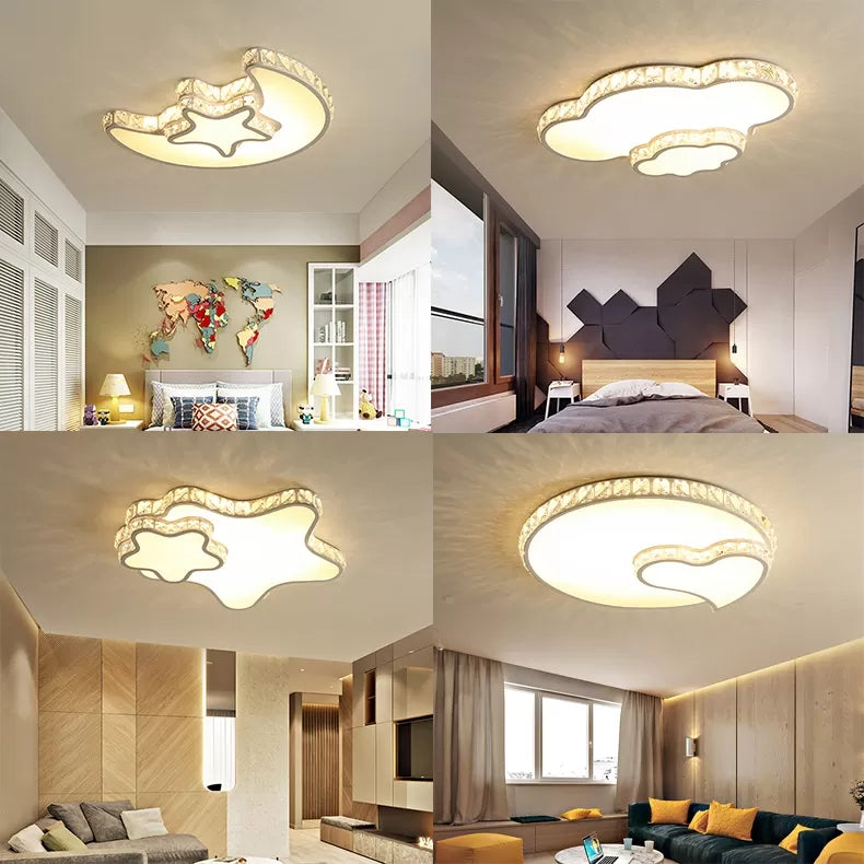 Childrens White Sky View Acrylic Flush Ceiling Light With Crystal Accent For Foyer