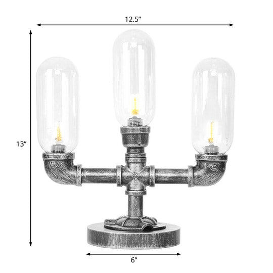 Farmhouse Led Table Lamp With Clear/Amber Glass Capsule Night Light And Tearoom Design - 2/3 Heads