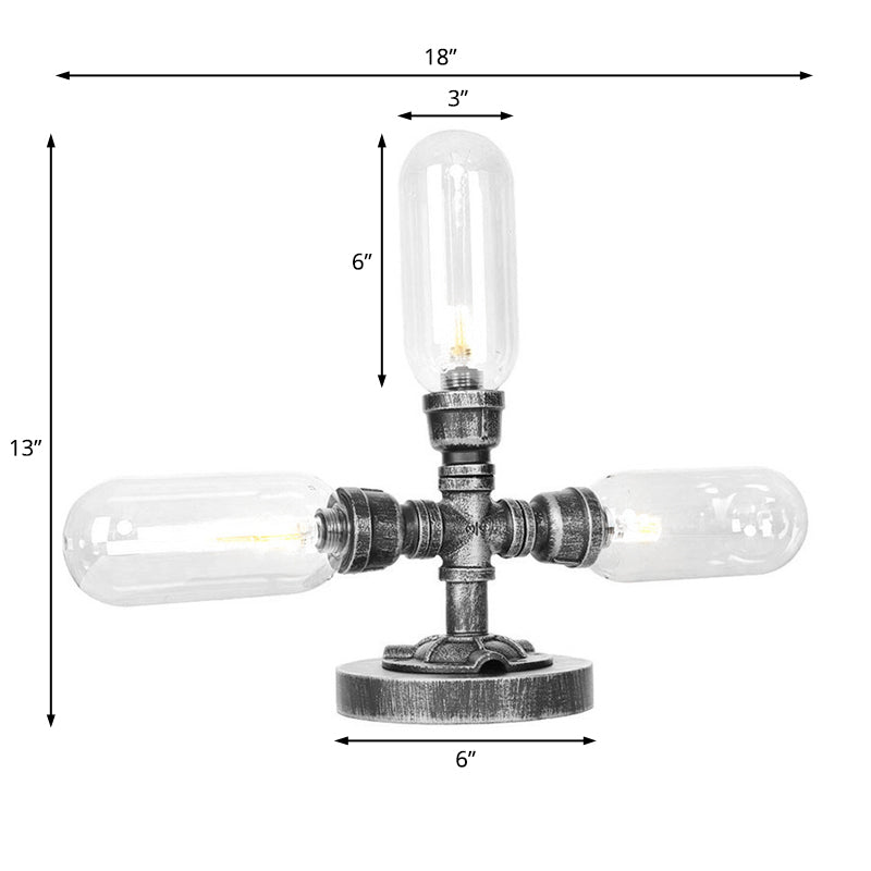 Farmhouse Led Table Lamp With Clear/Amber Glass Capsule Night Light And Tearoom Design - 2/3 Heads