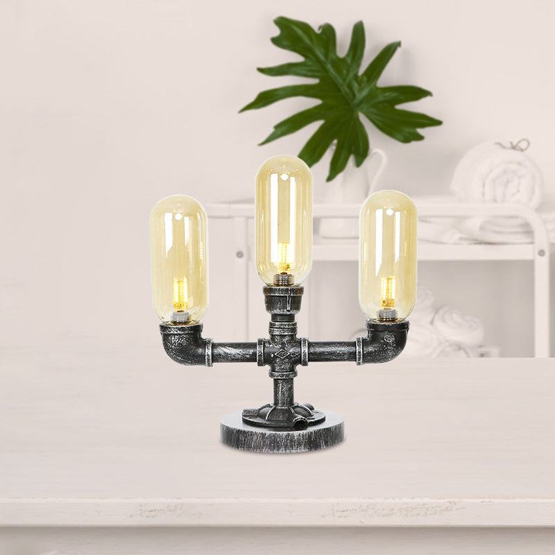 Farmhouse Led Table Lamp With Clear/Amber Glass Capsule Night Light And Tearoom Design - 2/3 Heads