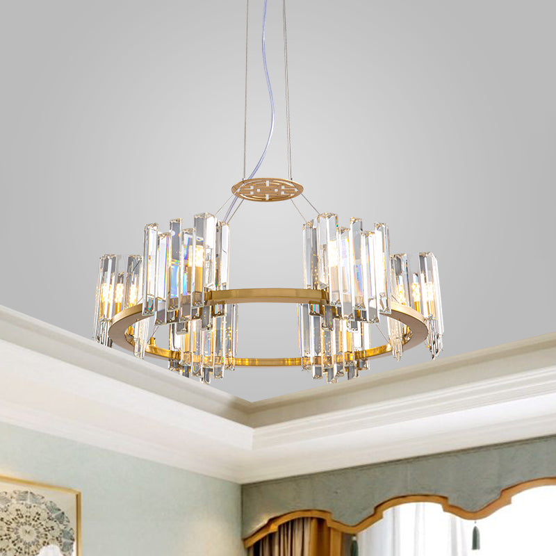 Modern Gold Crystal Annular Chandelier With Cubic Shade - 4/6 Bulbs Ceiling Lamp