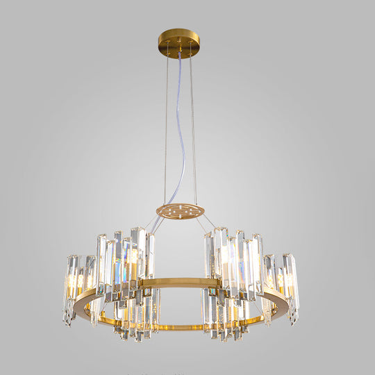 Modern Gold Crystal Annular Chandelier With Cubic Shade - 4/6 Bulbs Ceiling Lamp