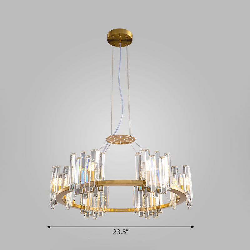 Modern Gold Crystal Annular Chandelier With Cubic Shade - 4/6 Bulbs Ceiling Lamp