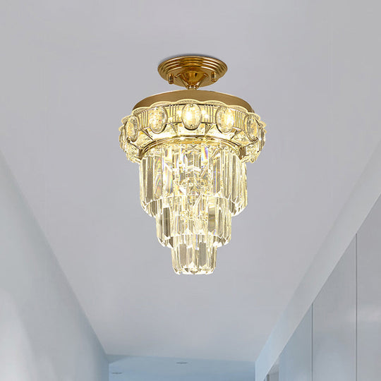 Modern Gold Finish LED Crystal Block Ceiling Lamp - Semi Mount Lighting